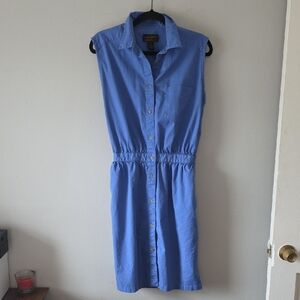 Eddie Bauer Button-Up Blue Spring Sleeveless Midi Dress W Pockets Size Lg